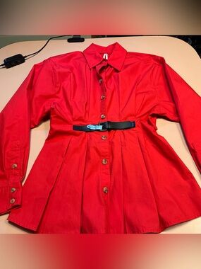 EUC Anthropologie Vibrant Red Button-Up Blouse